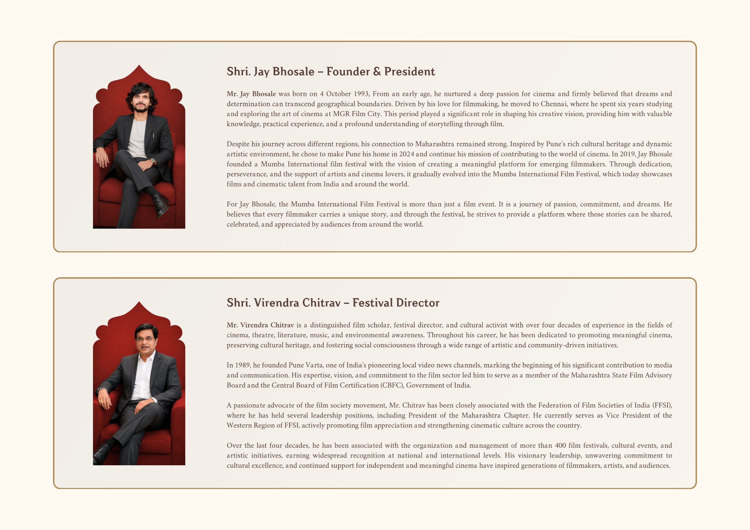 Founder and festival director profiles for the Mumba Film Festival